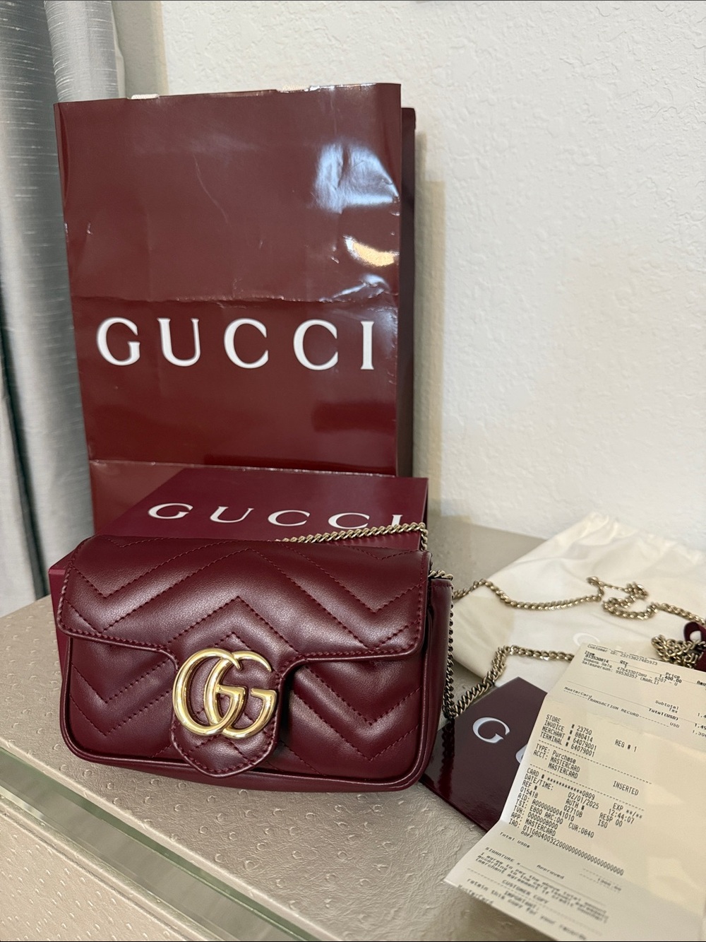 Gucci GG MARMONT MINI BAG Burgundy GG Marmont Quilted chain Shoulder Bag 1 - Picture 2 of 16